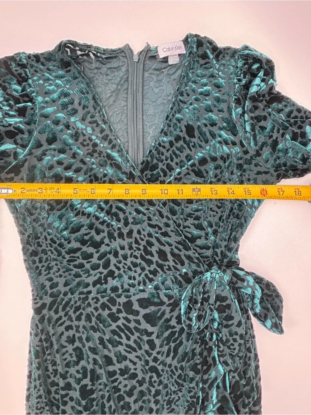 Calvin Klein Dark Green Velvet Leopard-Print Wrap Dress